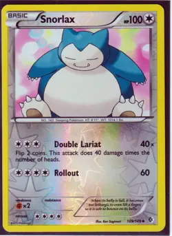 2012 POKEMON SNOLAX 109/149 BLACK & WHITE BOUNDARIES CROSSED REVERSE HOLO NM - Image 1