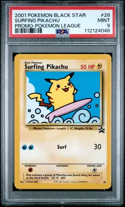 Surfing Pikachu Promo #28 2001 Pokemon League PSA 9 Mint Graded Card - Image 1