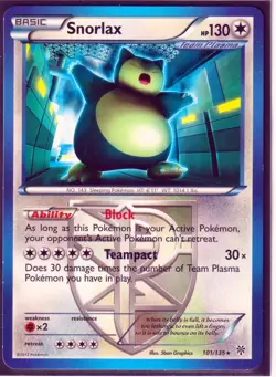 POKEMON 2012 SNORLAX (Team Plasma) 101/135- PLASMA STORM-RARE-REGULAR NM/LP (S3) - Image 1