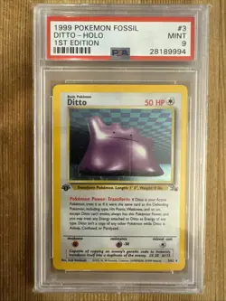 Ditto 1st Edition 1999 Pokemon Fossil 3/62 PSA 9 Mint Holo WOTC - Image 1