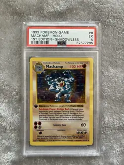 1999 POKEMON BASE SET 1ST EDITION-SHADOWLESS #8 MACHAMP-HOLO PSA 5 - Image 1