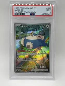 Pokemon Snorlax 051 PSA 9 Mint 151 Elite Trainer Box Promo SVP EN 2023 - Image 3