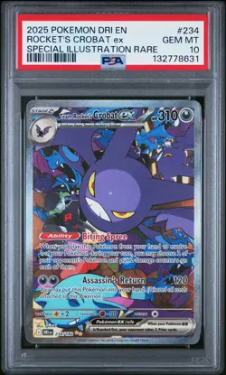 2025 POKEMON DRI EN-DESTINED RIVALS #234 TEAM ROCKET'S CROBAT EX PSA 10 - Image 1