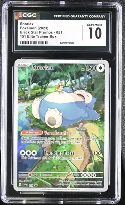 CGC 10 Snorlax 051 Pokemon 151 Holo Black Star Promo Scarlet Violet 151 ETB - Image 1
