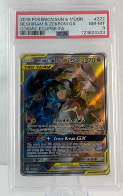 RESHIRAM & ZEKROM GX 222 2019 Pokemon Card Cosmic Eclipse PSA 8 - Image 1