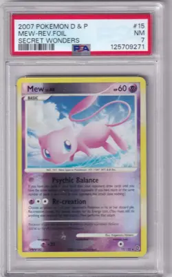 2007 Pokemon D & P Mew-Rev. Foil Secret Wonders 15/132 PSA NM 7 - Image 1
