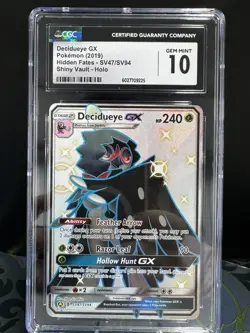 CGC 10 GEM MT Decidueye GX SV47/SV94 Hidden Fates: Shiny Vault Holo Pokemon - Image 1