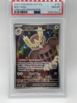 Pokemon Noctowl Stellar Crown ETB Promo 141 PSA 8 NM-Mint SVP EN 2024 - Image 1