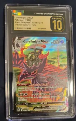 CGC 10 PRISTINE CORVIKNIGHT VMAX 249/184 Pokemon Silver Tempest FULL ART HOLO - Image 1