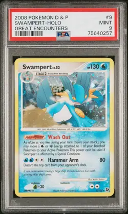 2008 POKEMON DIAMOND & PEARL GREAT ENCOUNTERS #9 SWAMPERT-HOLO PSA 9 - Image 1