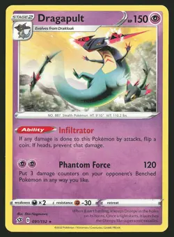 SWSH02: Rebel Clash Dragapult #091/192 Rare Pokemon Card - Image 1