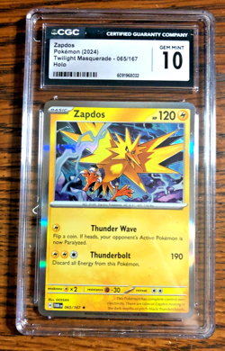 Zapdos Holo Rare #065 - CGC GEM MINT 10 - 2024 Twilight Masquerade - Pokemon TCG - Image 1