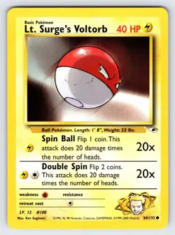 Lt. Surge's Voltorb 84/132 Gym Heroes Pokemon Card Vintage WOTC Common - Nm/Vlp - Image 1
