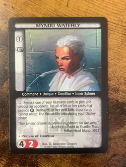 Battletech CCG TCG Card Rare Mercenaries Myndo Waterly - Image 1