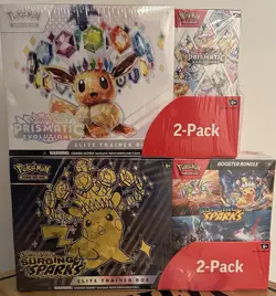 Pokemon Scarlet & Violet Prismatic Evolutions and Surging Sparks Costco Bundles - Image 1