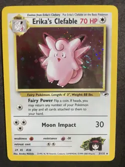 Erika's Clefable 3/132 HOLO Gym Heroes Challenge Pokemon TCG WOTC NM w/ SWIRL! - Image 1