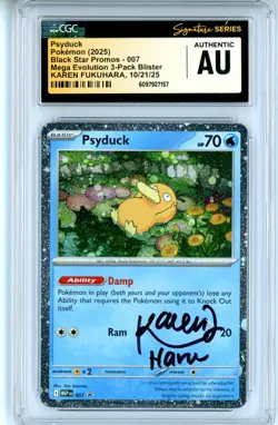 CGC Signed Karen Fukuhara Pokemon TCG Psyduck 007 Me: Mega Evolution Promo Holo - Image 1