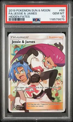 2019 POKEMON SUN & MOON HIDDEN FATES #68 FULL ART/ JESSIE & JAMES PSA 10 GEM - Image 1