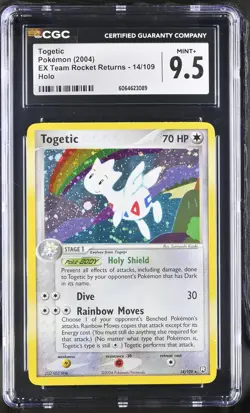 CGC 9.5 MINT+ Togetic 2004 EX Team Rocket Returns 14/109 Holo Pokemon Card - Image 1