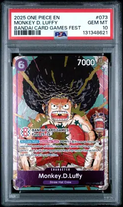 2025 ONE PIECE OP07-073 BANDAI CARD GAMES FEST 25-26 MONKEY D LUFFY PROMO PSA 10 - Image 1