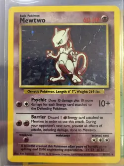 1999 Pokemon TCG Base Set Mewtwo 10/102 Holo Unlimited Holo Rare MP - Image 1