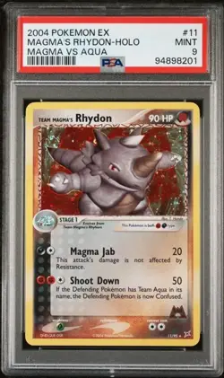 Pokemon PSA 9 Team Magma's Rhydon #11 EX Team Magma Vs Team Aqua 2004 English - Image 2