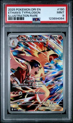 2025 POKEMON DRI EN-DESTINED RIVALS ILLUSTRATION RARE ETHAN'S TYPHLOSION PSA 9 - Image 1