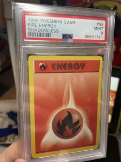 1999 POKEMON GAME #98 FIRE ENERGY PSA 9 MINT SHADOWLESS BASE! WOTC TCG Nintendo - Image 1