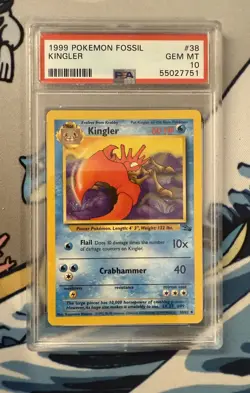 PSA 10 - Kingler 38/62 Fossil 1999 Uncommon Pokemon TCG - Image 1