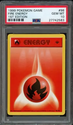 1999 Pokemon Base Set 1st Edition Fire Energy 98/102 PSA 10 Gem Mint - Image 1