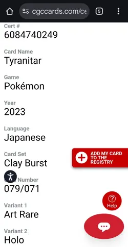 🔥💥 Tyranitar 079/072 Certified Pristine 10 Art Rare Clay Burst Pokemon Holo ! - Image 4