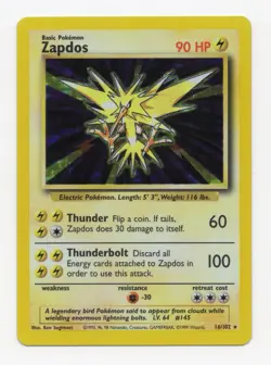 Pokemon TCG Zapdos Base Set Holo Unlimited Rare Card 16/102 - Image 1