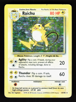 Raichu 14/102 Base Set Holo 1999 WOTC Pokemon Card - Image 1