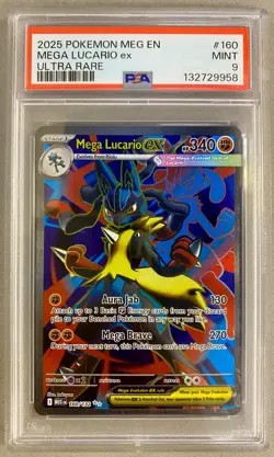 PSA 9 Mega Lucario ex 160/132 Ultra Rare MEG Mega Evoltion Pokemon Graded Card - Image 1