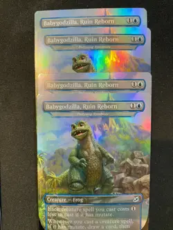 MTG Ikoria Lair of Behemoths Babygodzilla, Ruin Reborn Borderless Foil x 4 - Image 1