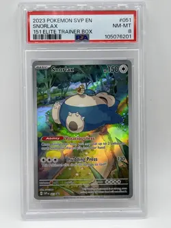 Pokemon Snorlax 051 PSA 8 NM-Mint 151 Elite Trainer Box Promo SVP EN 2023 - Image 1