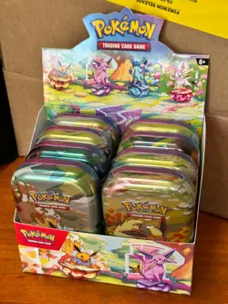 Pokemon TCG Prismatic Evolutions Mini Tin Display Box Complete - Image 1