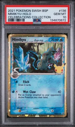 PSA 10 Mimikyu Celebrations SWSH136 SWSH: Sword & Shield Promo Cards Holo - Image 1