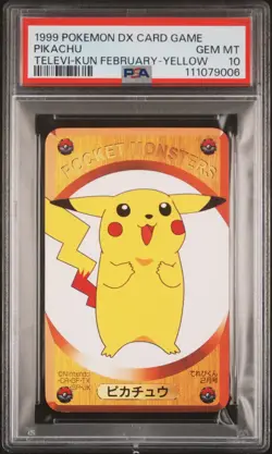 1999 TELEVI-KUN POKEMON DX CARD GAME TELEVI-KUN FEBRUARY-YELLOW PIKACHU PSA 10 - Image 1