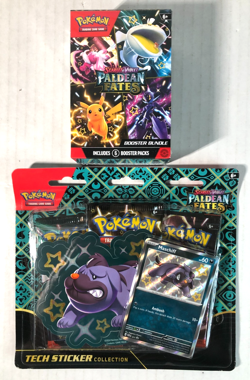 NEW Sealed Pokemon Paldean Fates LOT Booster Bundle & Tech Sticker Collection - Image 1