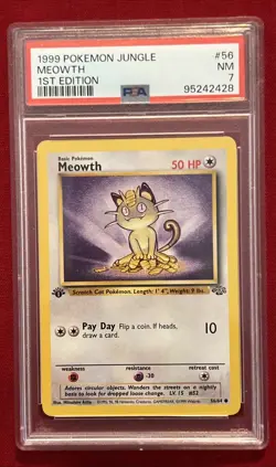 1999 Pokemon Jungle Meowth #56 1st Edition PSA 7 (Vintage) - Image 1