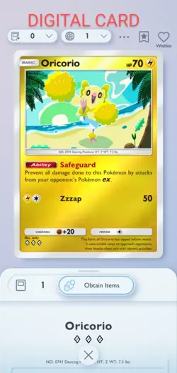 Oricorio Pokemon Pocket Mobile Game Deluxe Pack Set ??? Rare Card For Trade - Image 1