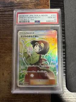 PSA 10 Gem Mint Erika's Hospitality 107/095 SR Japanese Pokemon Card 2018 - Image 1