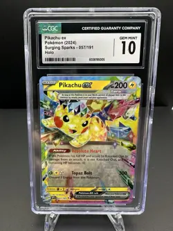 Pikachu ex 057/191 Sv08: Surging Sparks Holo - CGC 10 Gem Mint - Pokemon - Image 1