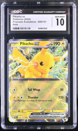 Pokemon Pikachu ex 028/131 2025 Prismatic Evolutions Holo CGC 10 Gem Mint - Image 1