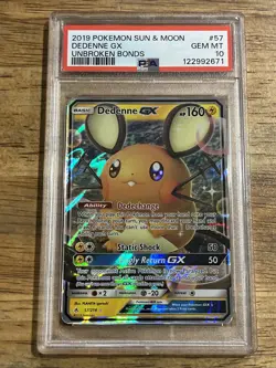 GRADED PSA 10 2019 Pokemon Sun & Moon Dedenne GX Unbroken Bonds #57 - Image 1