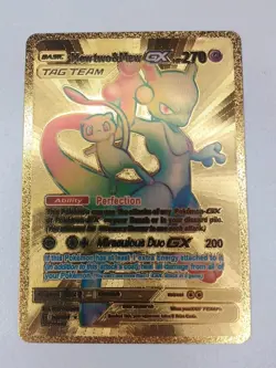 mewtwo mew gx rainbow 242/236 gold metal fan art card - Image 1