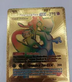 mewtwo mew gx rainbow 242/236 gold metal fan art card - Image 3