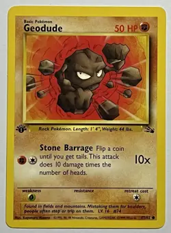 Geodude 47/62 (LP) 1st Edition Common Fossil Set 1996 WOTC Pokemon Card - Image 1
