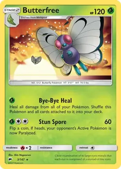 Pokemon BUTTERFREE RARE Sun & Moon Burning Shadows 3/147 NM/Mint PACK FRESH - Image 1